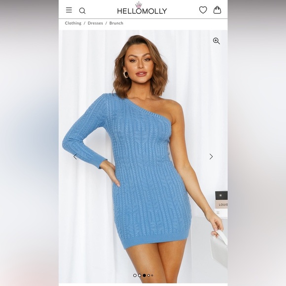 Hello Molly Angela knit dress M/L One-Shoulder Blue Knit Dress - Picture 3 of 6